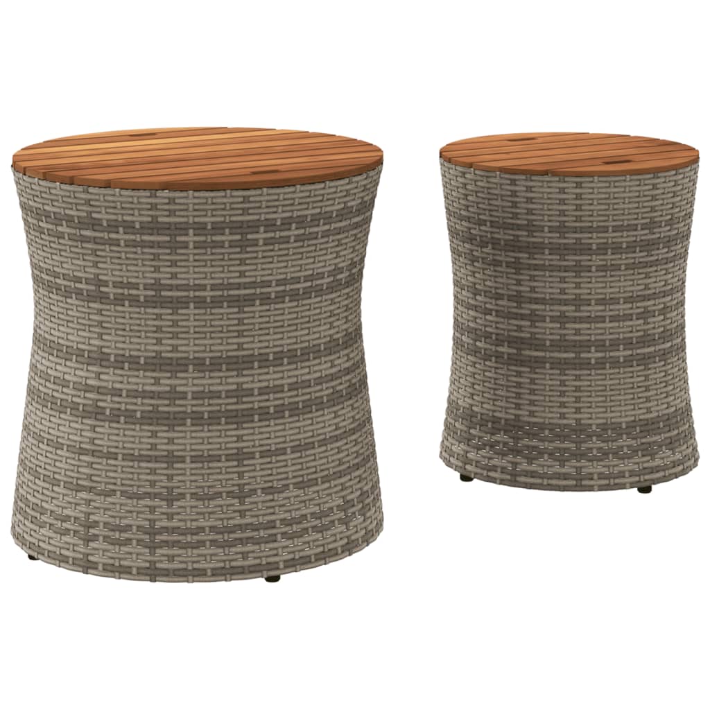 vidaXL Patio Side Tables 2 pcs with Wooden Top Beige Poly Rattan