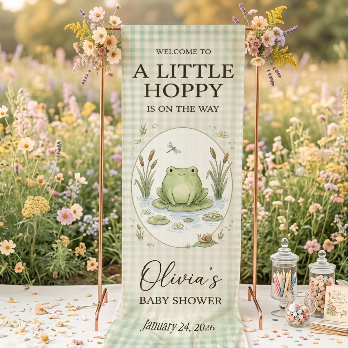 Little   Baby Shower Banner, Frog Baby Shower Welcome Sign, Frog Theme Baby Shower Decor, Pond Theme Baby Shower Backdrop