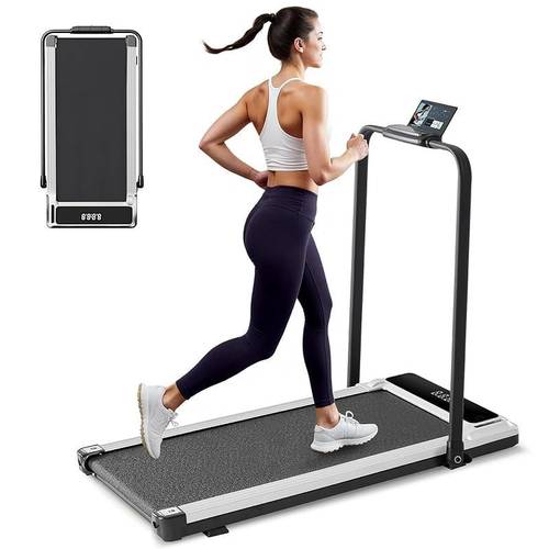 Walking Pad Under Desk Treadmill Portable Compact Electric Walking Treadmill with Foldable Handle Bar Quiet Fitness Machine with Remote Control & LED Display for Home Office Silvery