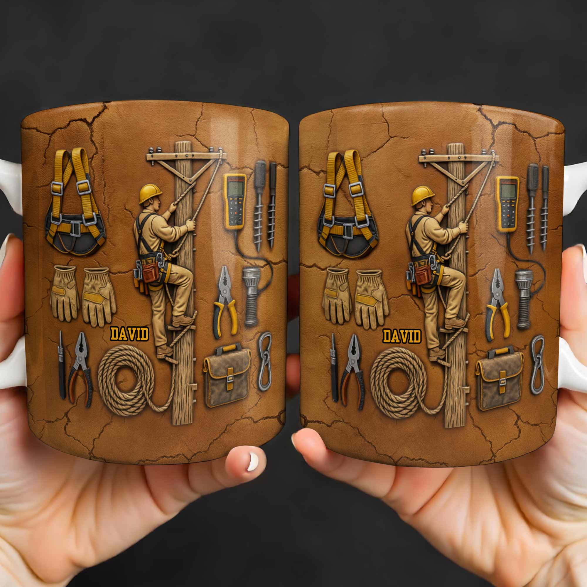 Personalized Mug With Essential Tools And Helmet, Coffee Mug, Gift for Dads and Workers