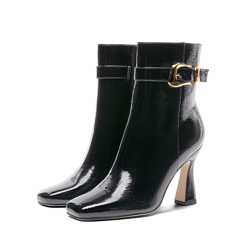 Women's Ankle Boots With Closure - Winter , , Pu Leather Fashionable Solid Color, Side Zip, Round Toe