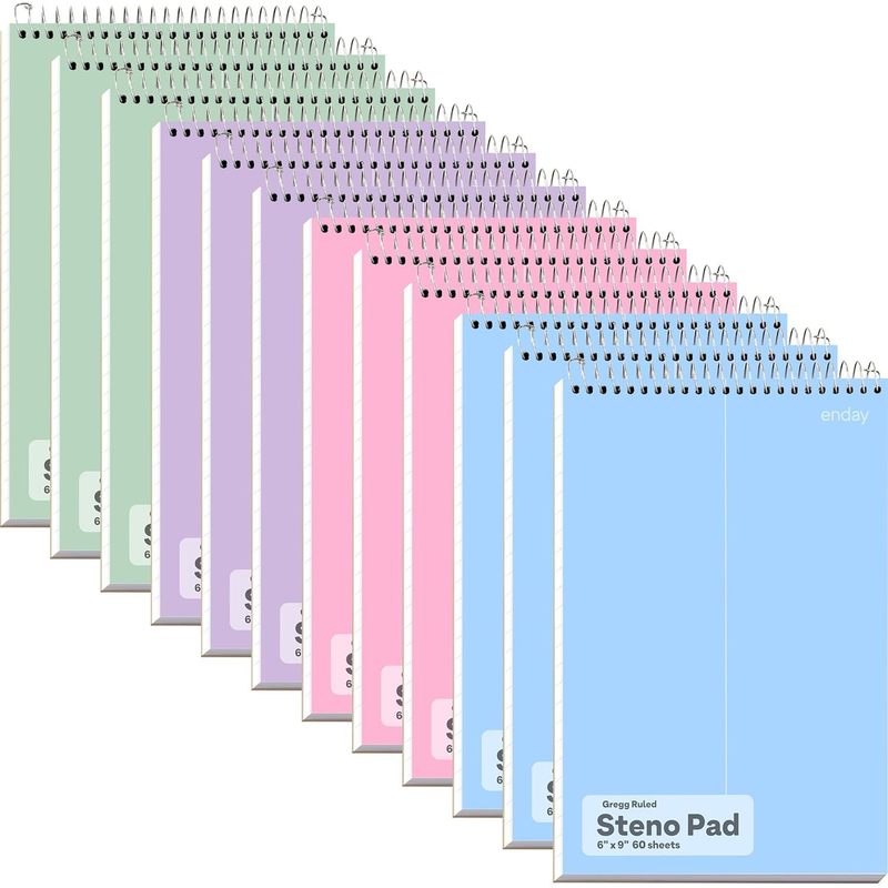 TEMU Enday Steno Pads Spiral 6x9 12 Pack, Pastel Colors Ruled Steno Pad, White Paper Spiral Notepad, 60 Sheets Top Bound Steno Notebook For School,