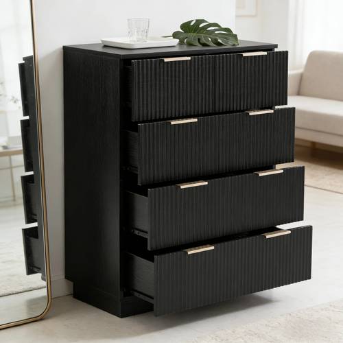 dresser black textured 5 drawer cabinet with wave front design storage organizer for contemporary bedroom