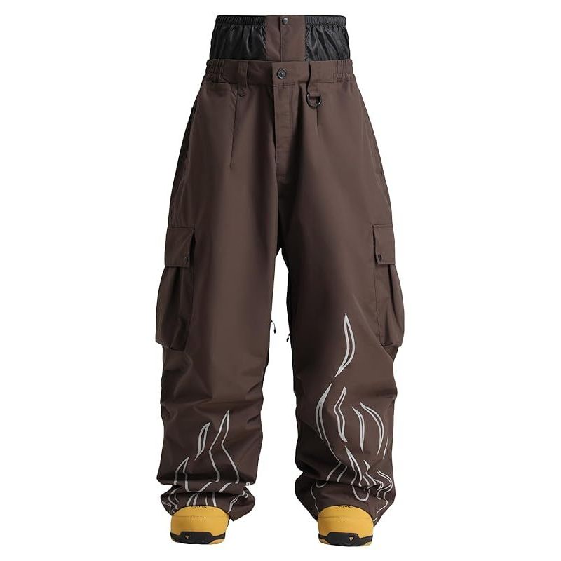   Men Baggy Snowboard Pants Women Snow Pants Waterproof Cargo Snowboarding Ski Pants with Reflective Flame Graphic