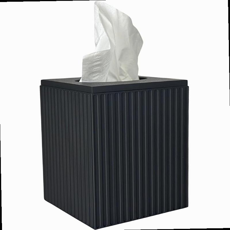 tissue box cover square facial tissue holder storage for bathroom vanity countertops dressers night stand parlors and offices fluted 1 black Product details 1