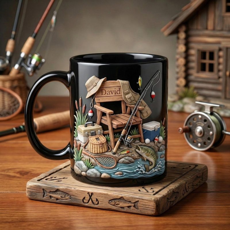 2D Flat Mug 'Personalized Fisherman Accent Mug, Fishing Lure Coffee Cup, Father’s Day Gift for Dad or Grandpa, Custom Mug Gift For Fishing Lover - Image 6