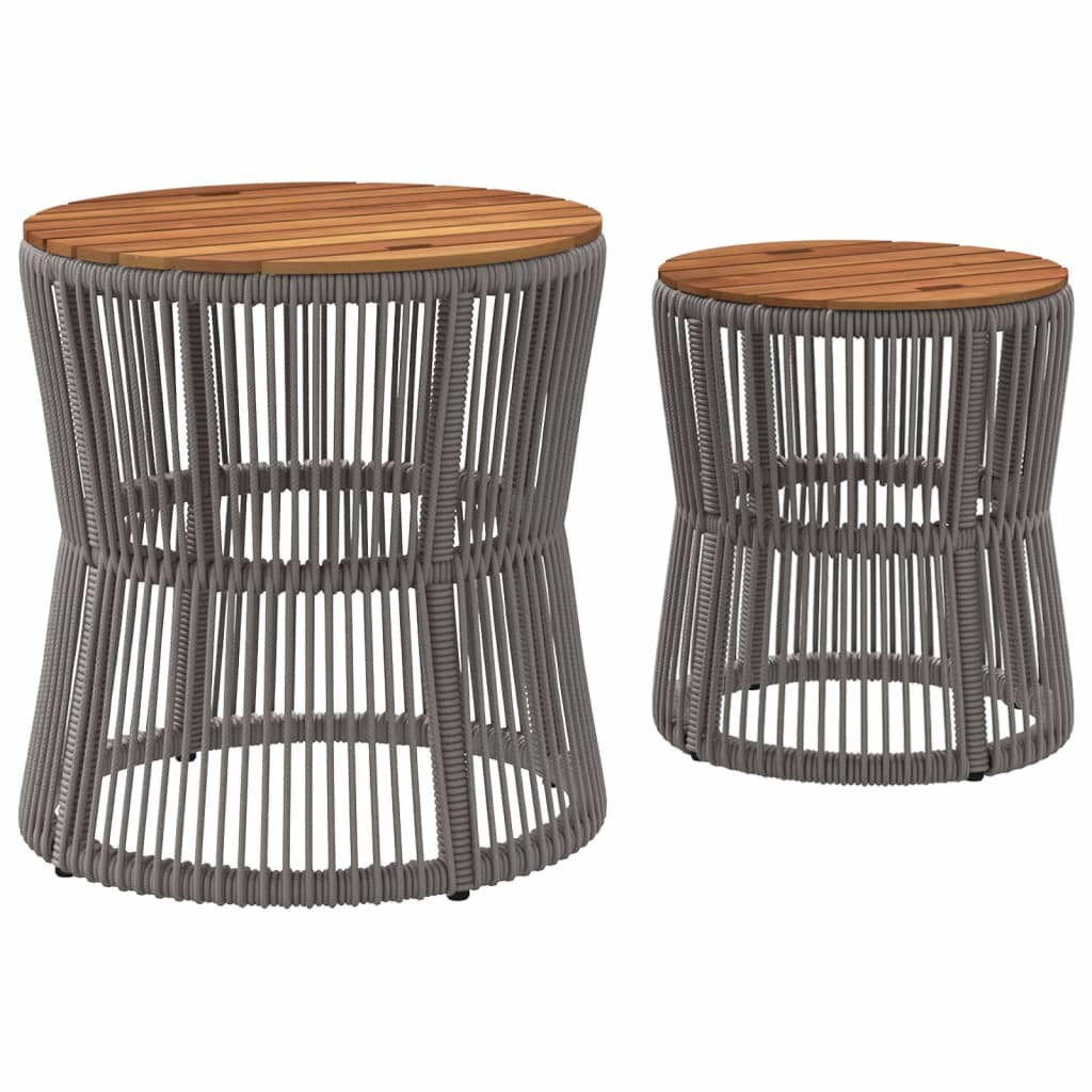 vidaXL Patio Side Tables 2 pcs with Wooden Top Beige Poly Rattan