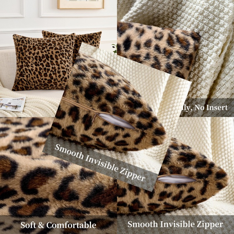   pillow covers 18x18   fur throw pillow covers set of 2 leopard couch pillow covers fluffy soft decorative for   room bedroom Product details 0