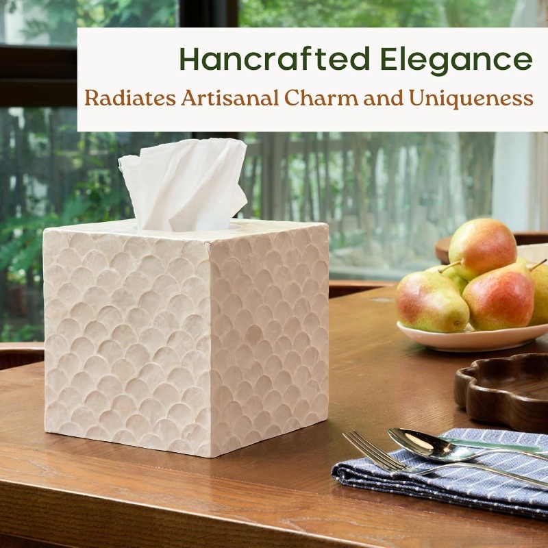 5 9u201d capiz tissue box cover square decorative tissue holder with bottom slider handmade accessories elegant   for vanity bedroom office coastal   natural Product details 3