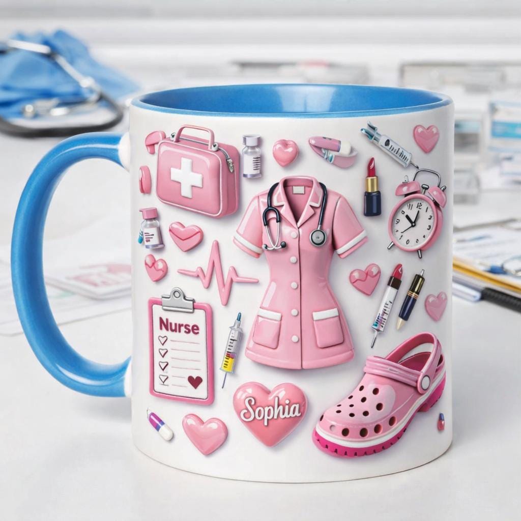 Nurse Life Mug, Cute Medical Icons Design, Personalized Accent Coffee Mug Gift For Nurses