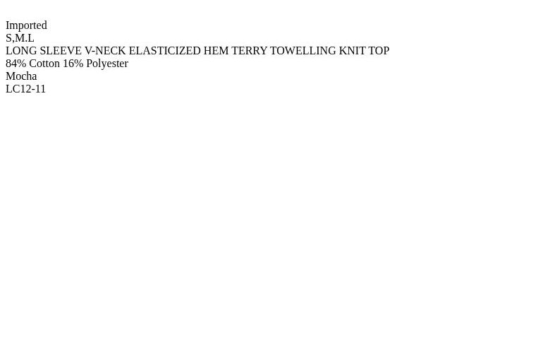Elasticized Hem Terry Towelling Top