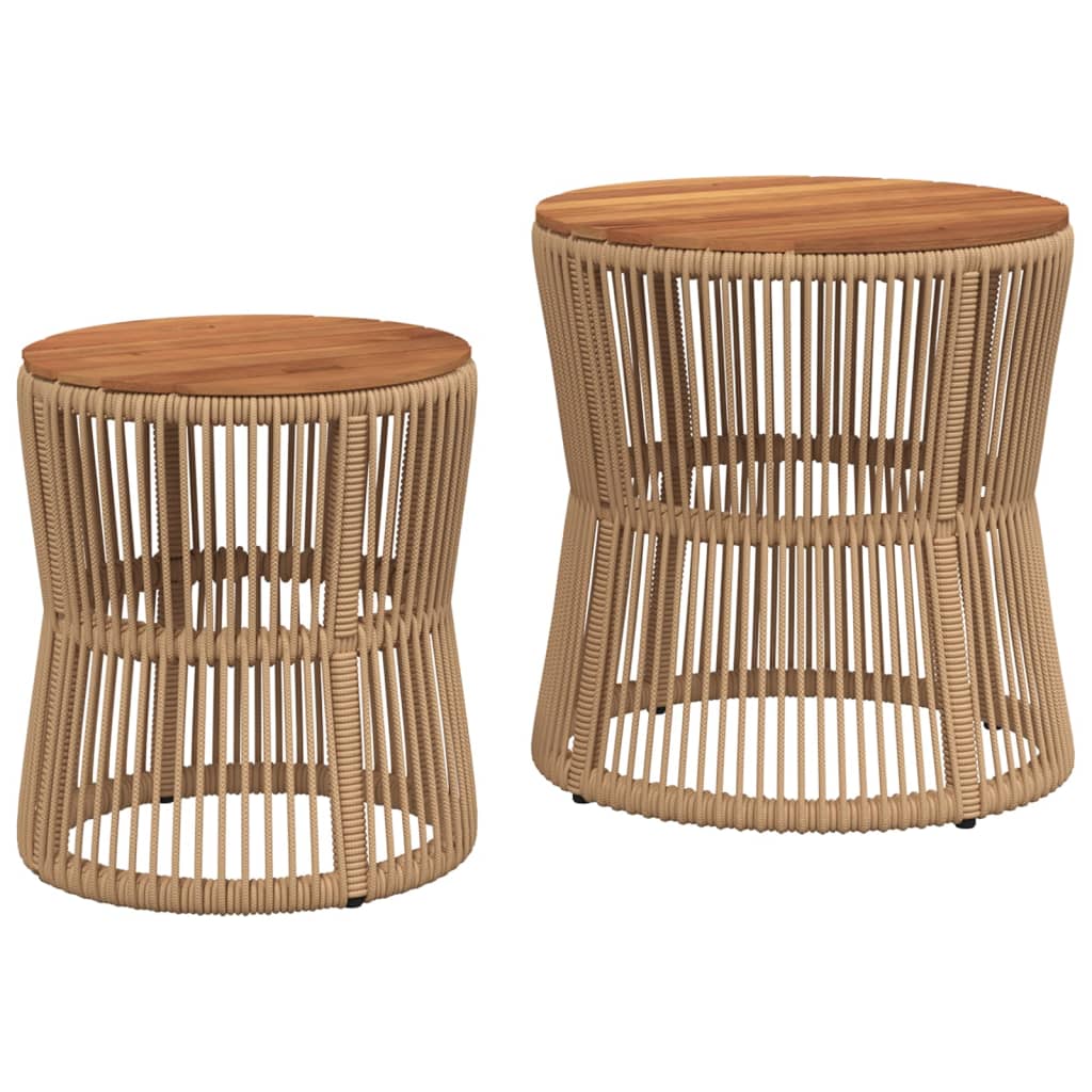 vidaXL Patio Side Tables 2 pcs with Wooden Top Beige Poly Rattan