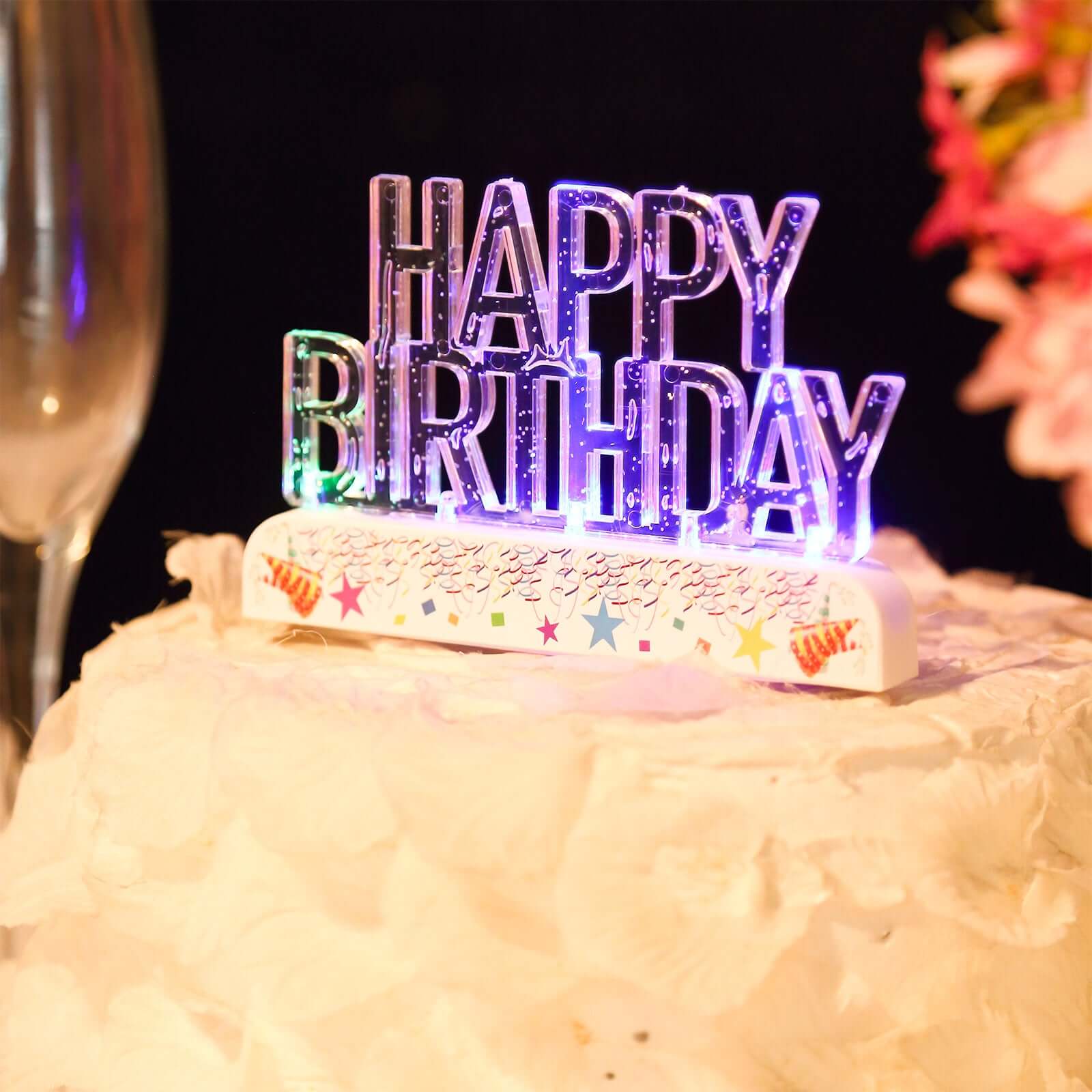 

Clear Acrylic Flashing Led Cake Topper 5"x 3