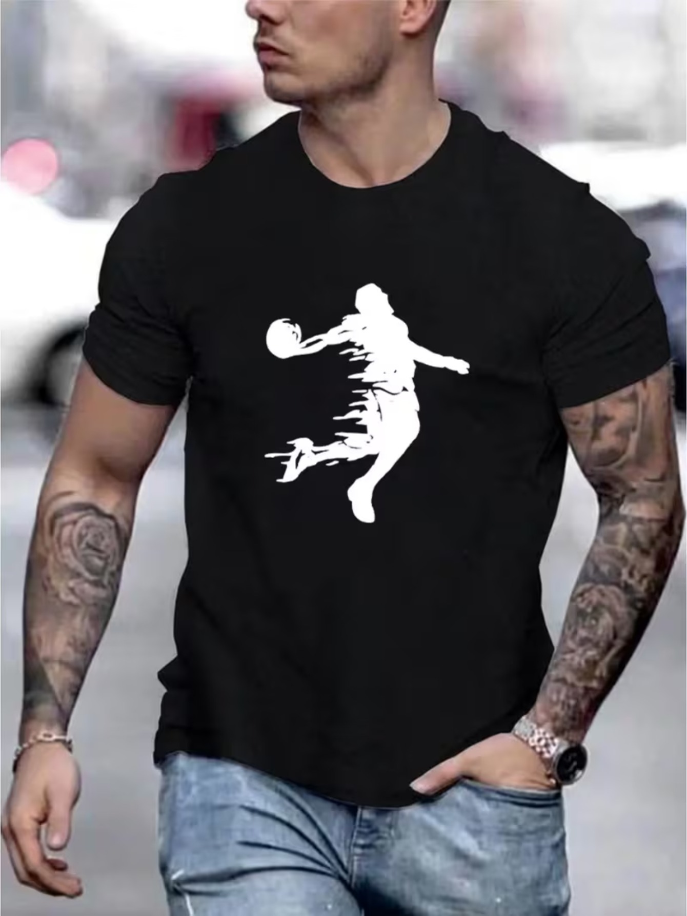 front printed round collar short sleeved t shirt top  able breathable fabric casual sports style mens street clothes t shirt valentines day gift fathers day   warehouse delivery mens and womens same t shirt   enjoy discount