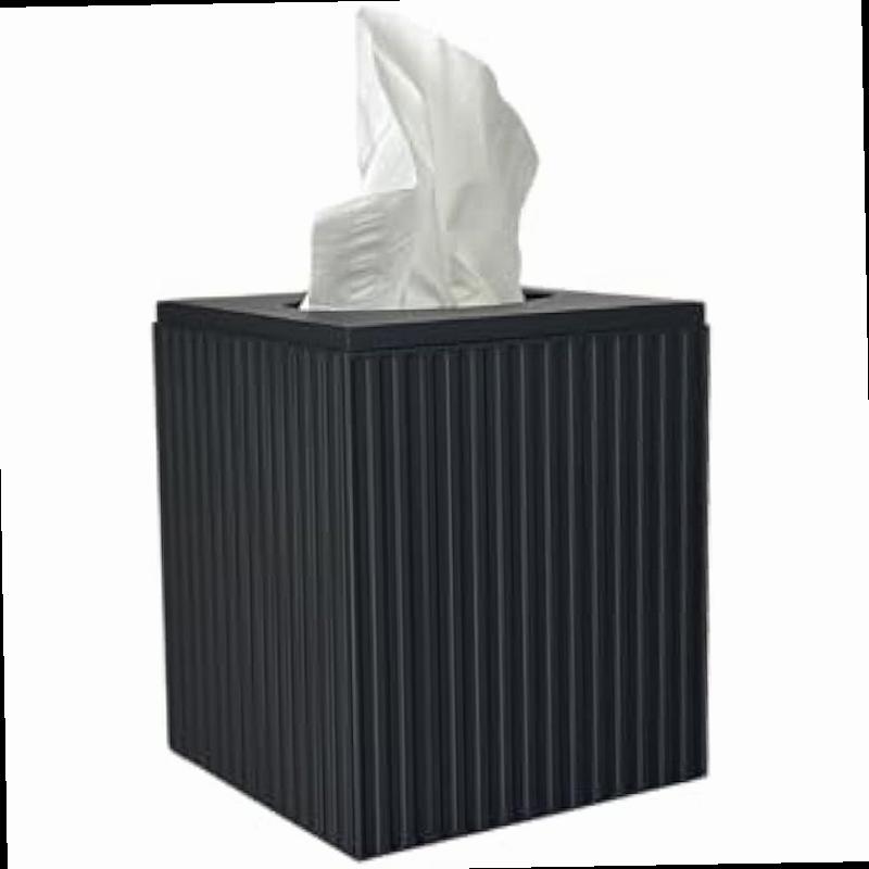 tissue box cover square facial tissue holder storage for bathroom vanity countertops dressers night stand parlors and offices fluted 1 black Product details 1