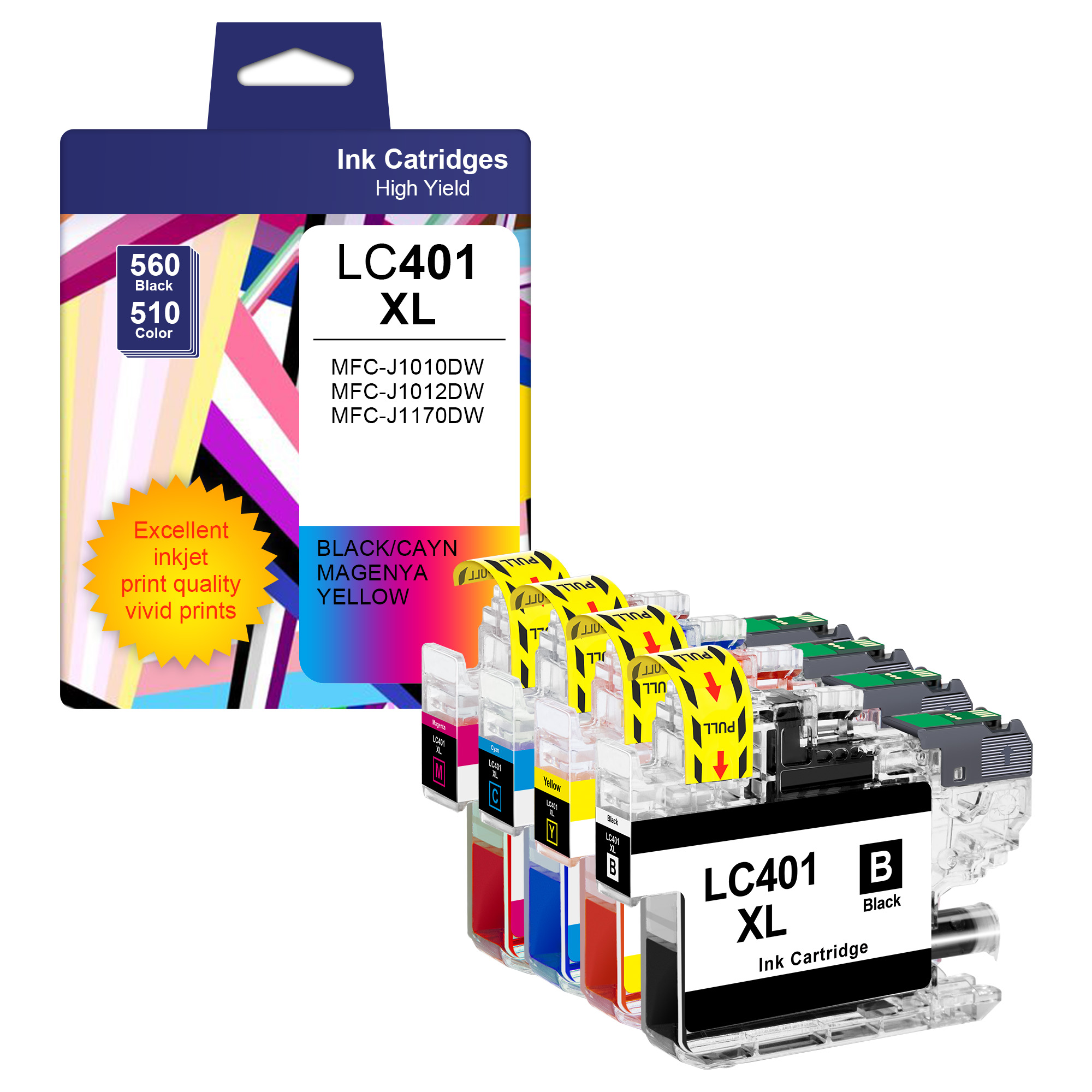 

4 Pack Lc401 Lc401xl Ink Cartridges Compatible For Lc401xl Ink Cartridges For Replacement Mfc-j1010dw Mfc-j1170dw Mfc-j1012dw (black Yellow)