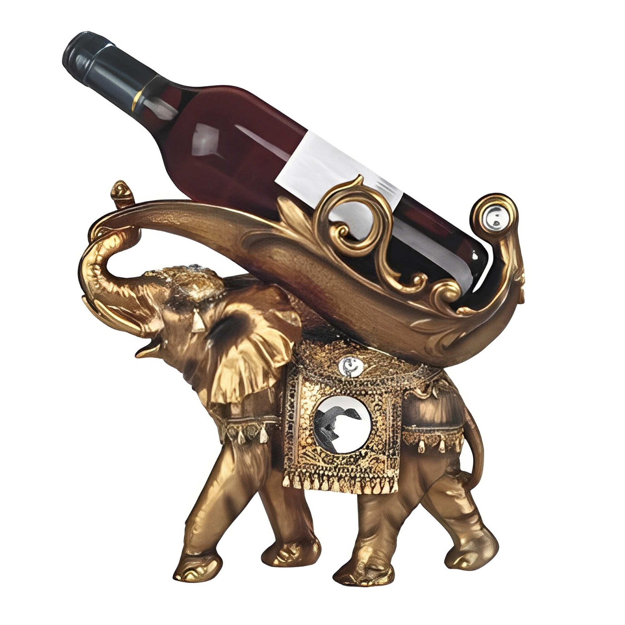 Golden Thai Elephant Wine Rack - Majestic Bottle Holder Statue