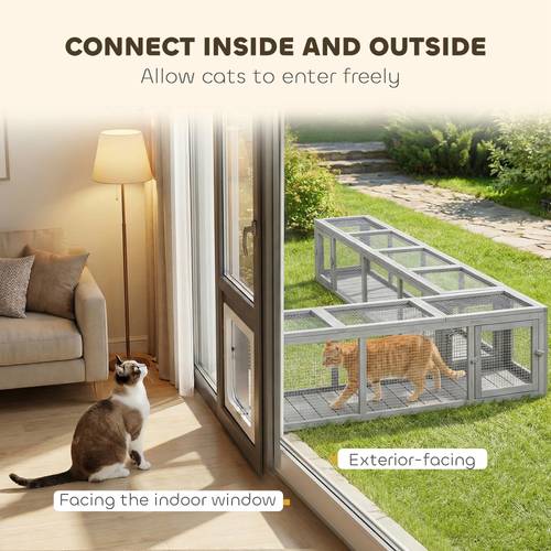 wooden cat run with weather protection connecting inside and outside 79 l x 15 w x 15 h dark gray