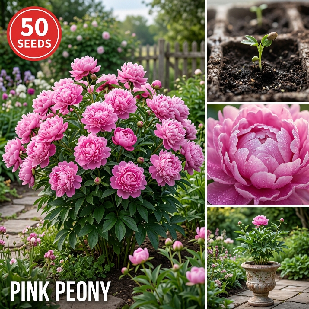 50 Pink Peony Seeds For Planting, Premium Garden Flower (Seeds Only, Not Live Plants)