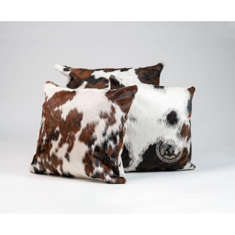   100 genuine cowhide pillow cover 15 x 15 square tricolor decorative cow print pillows w zipper closure for couch or bed decor pillow filler not included 1 piece Product details 4
