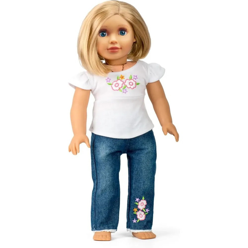 TEMU Casual 2pc Doll Outfit - Clothes & Accessories Compatible " Dolls- Set Includes Jeans & Floral T Shirt, Gift Set For Girls, Kids & Doll