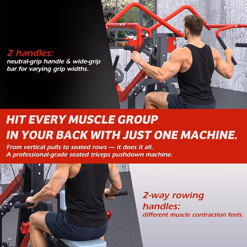 3 in 1 lat pull down seated row tricep machine back workout plate loaded machine lat tower with cable row attachment home gym pulley system machine Product details 2