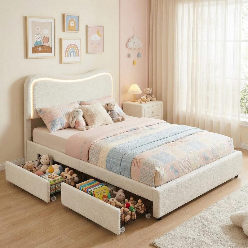 1 box of other materials LED lambswool double drawer bed