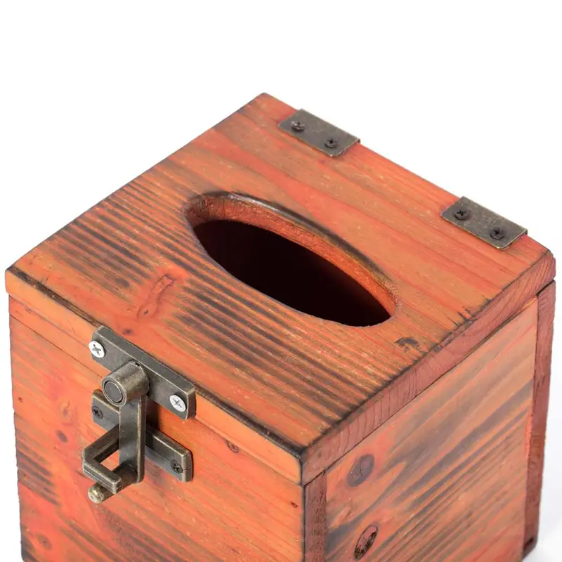 square wooden rustic lockable tissue box cover holder Product details 5