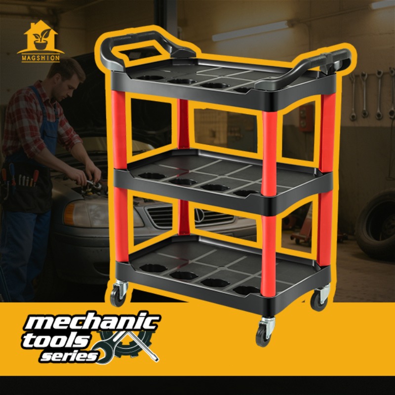 3 Tier Detailing Cart, Rolling Utility Detailing Tool Cart For Garage, Heavy Duty Utility Service Cart For Detailers, Mechanics During Repairs