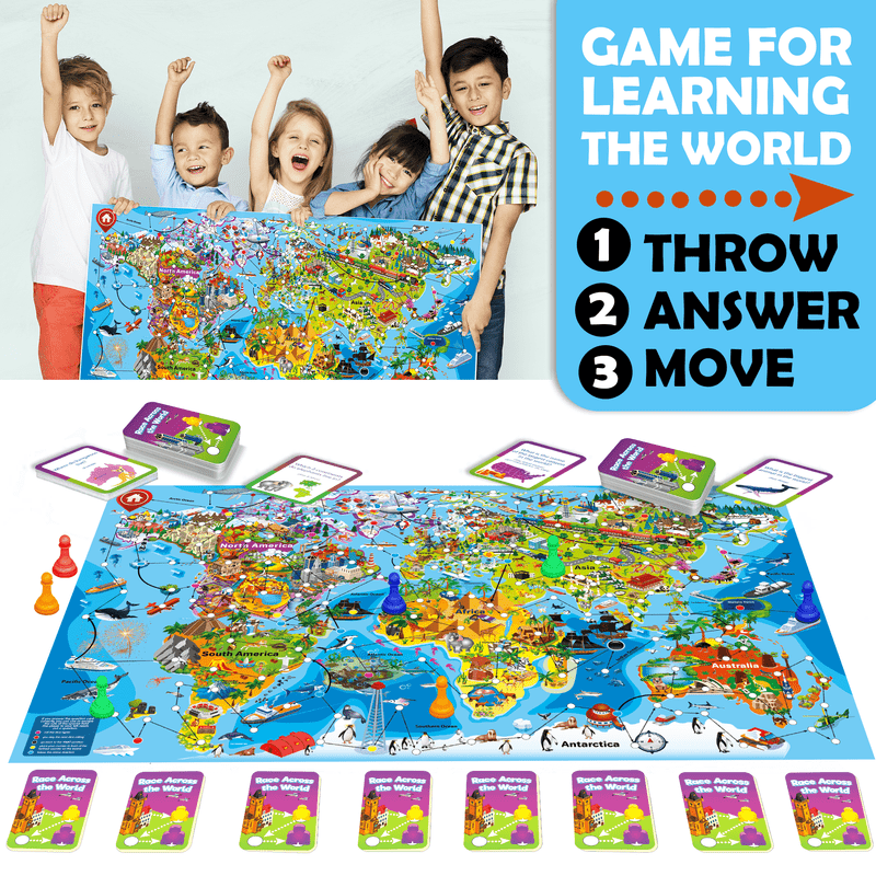 QUOKKA Board Game 1 to 10 Players - Learning, Educational - Geography, World - 100 Question Cards, Top Facts - Kids, Teens, Adults, Family