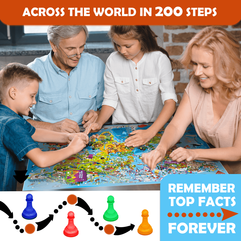 QUOKKA Board Game 1 to 10 Players - Learning, Educational - Geography, World - 100 Question Cards, Top Facts - Kids, Teens, Adults, Family