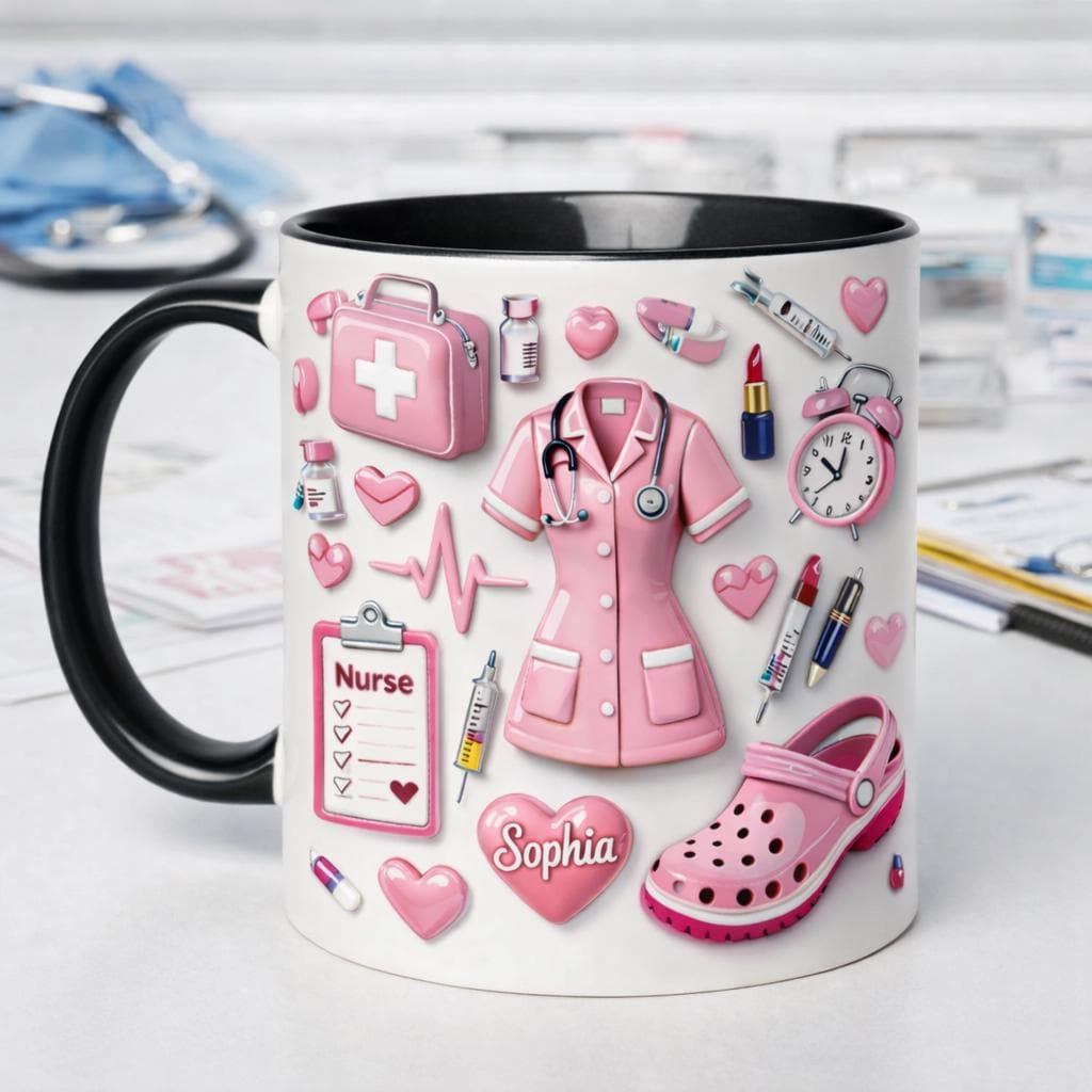 Nurse Life Mug, Cute Medical Icons Design, Personalized Accent Coffee Mug Gift For Nurses
