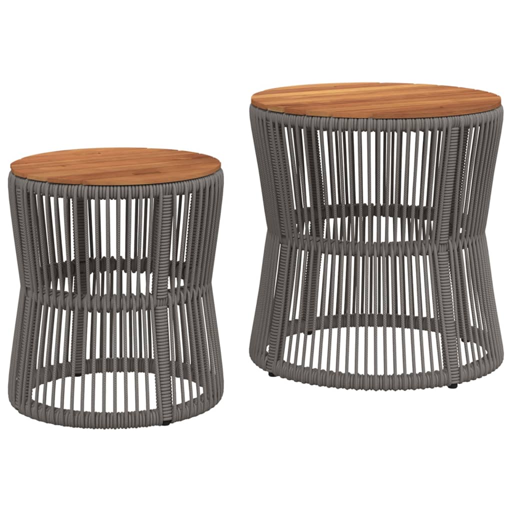 vidaXL Patio Side Tables 2 pcs with Wooden Top Beige Poly Rattan