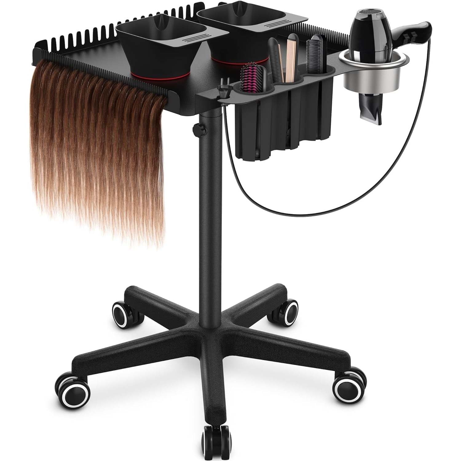 TEMU Professional Hair Extensions & Spa Storage Organizer Cart With Single-tier Tray Design - Heavy-duty Metal With 2 Magnetic Bowls, Hair Dryer