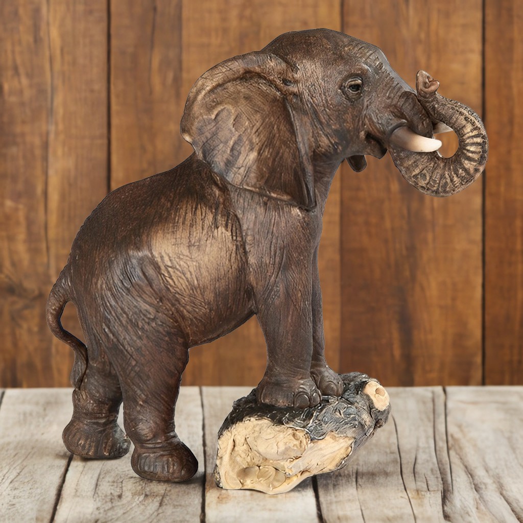TEMU 5.5"h Elephant On Tree Trunk Figurine Decorative Resin Statue Sculpture For Home, Office, Or Bookshelf – A Unique Collectible And Perfect Gift
