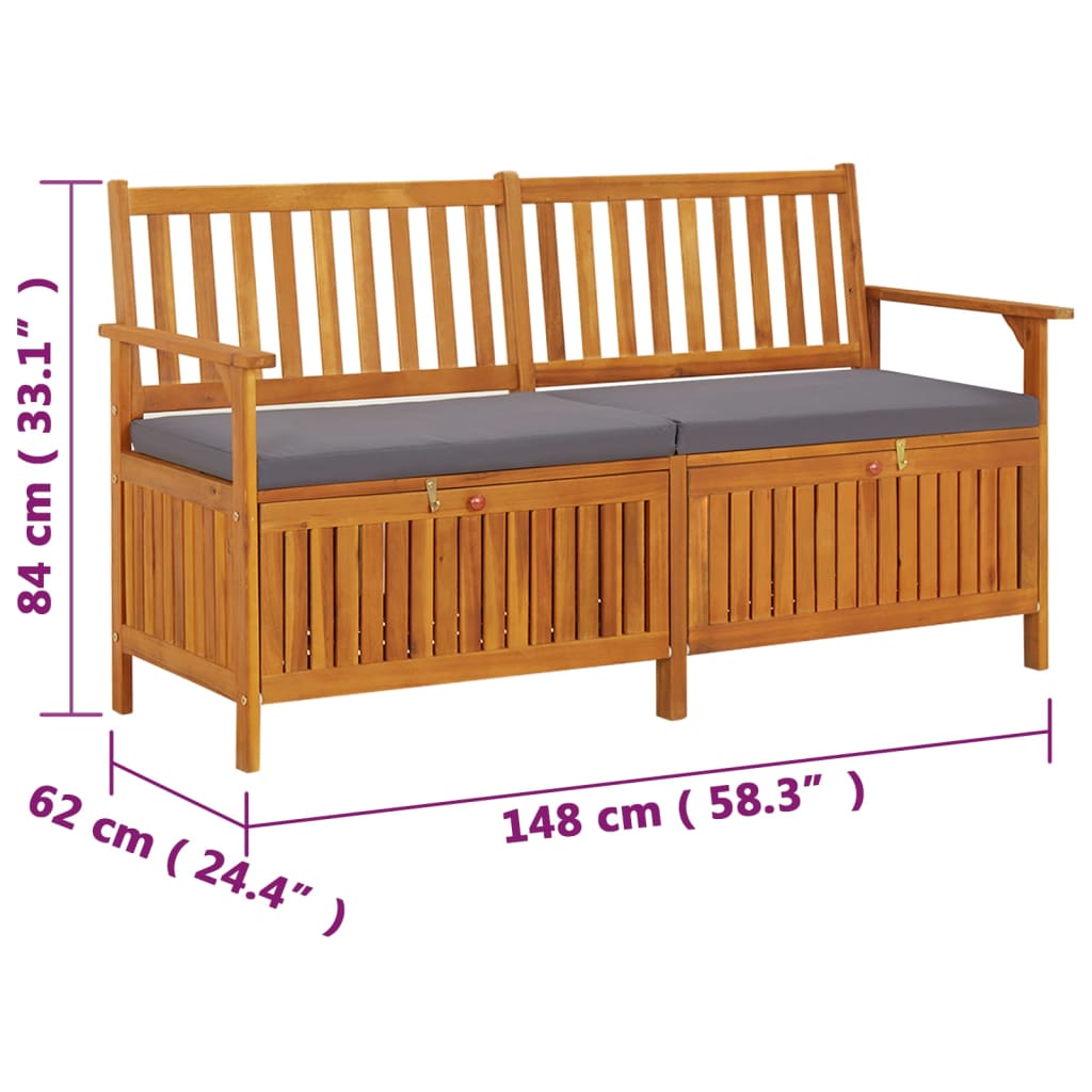 vidaXL Outdoor Storage Bench Deck Box for Patio Furniture Solid Wood Acacia