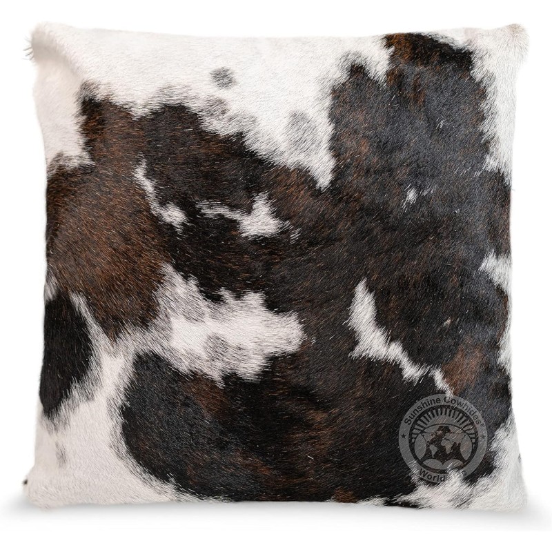   100 genuine cowhide pillow cover 15 x 15 square tricolor decorative cow print pillows w zipper closure for couch or bed decor pillow filler not included 1 piece Product details 2