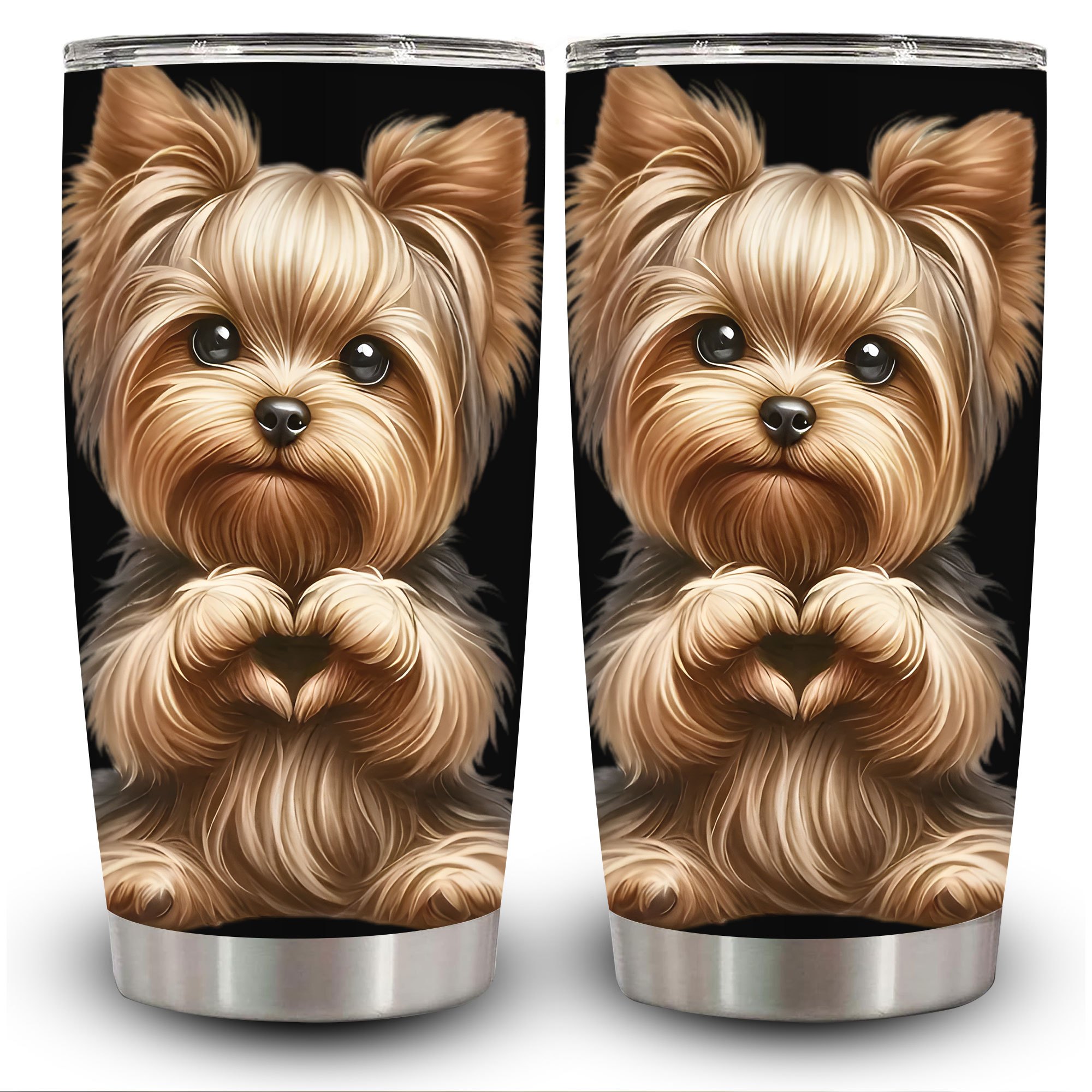 TEMU 1pc 20oz Cute Yorkshire Terrier Tumbler, Double Wall Vacuum Insulated Travel Mug, Spill Proof Lid, Perfect Gift For Dad, Mom, Ideal For