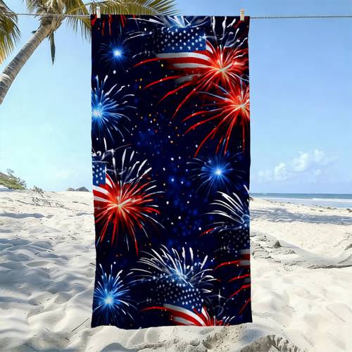 1pc vibrant fireworks and stars quick dry beach towel for travel pool multiple sizes