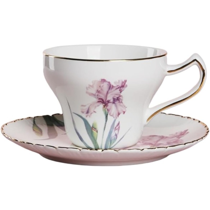 bone china tea cup set with saucer spoon 3 piece set 7oz cappuccino latte cups porcelain british style mothers day gift pink   Product details 0