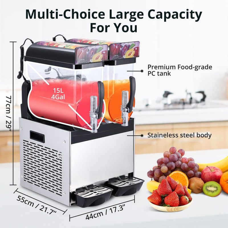 commercial slushie machine 15l 2   triple tank   stainless steel self cleaning high speed mixing     drinks margaritas coffee cocktails   black Product details 5