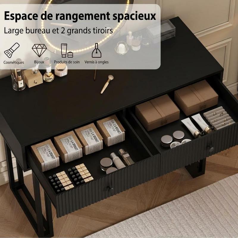 IDEALHOUSE Vanity Desk with Mirror and Lights, 49.2”H Makeup Vanity with 3 Color Lights and Adjustable Brightness, Bedroom Vanity Table with 2 Drawers, Black