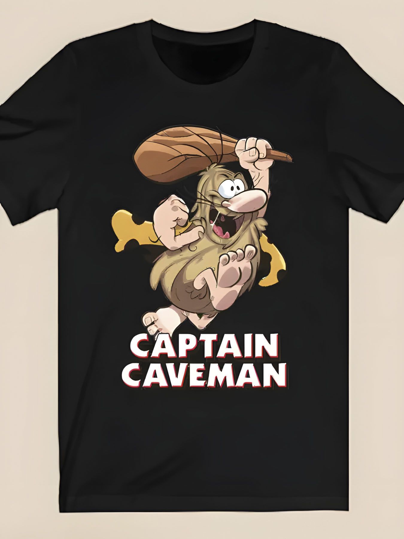Captain Caveman Graphic T-Shirt for Casual Wear – Fun Cartoon Print with Retro Vibes, Featuring Classic Character Illustration with Club and Bold Lettering – Perfect Gift for Fans of Animated Shows, Ideal for Everyday Comfort and Stylish Outfits