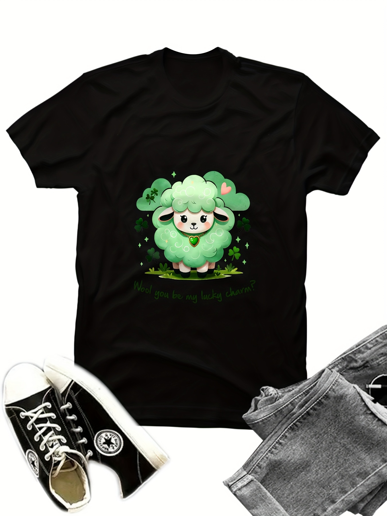 cute lamb     t shirt st patricks day design casual clothes men and women same t shirt local warehouse delivery   enjoy discount