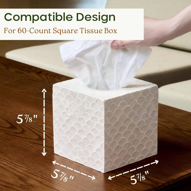 5 9u201d capiz tissue box cover square decorative tissue holder with bottom slider handmade accessories elegant   for vanity bedroom office coastal   natural Product details 2