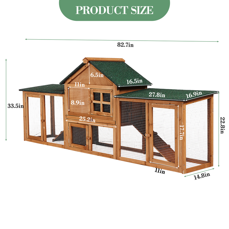 80in outdoor chicken coop wooden   poultry cage rabbit hutch with ramps run bunny cage guinea pig house pull out upper tray