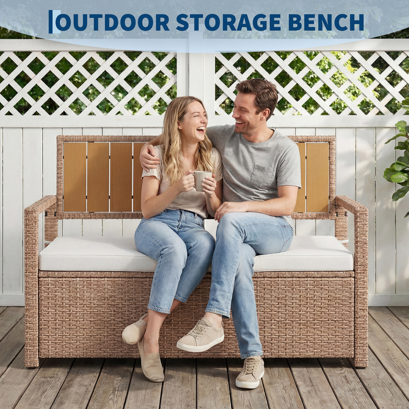 Wicker storage stool Iron Plastic wood Wicker Wicker Waterproof cushion Wicker storage stool
