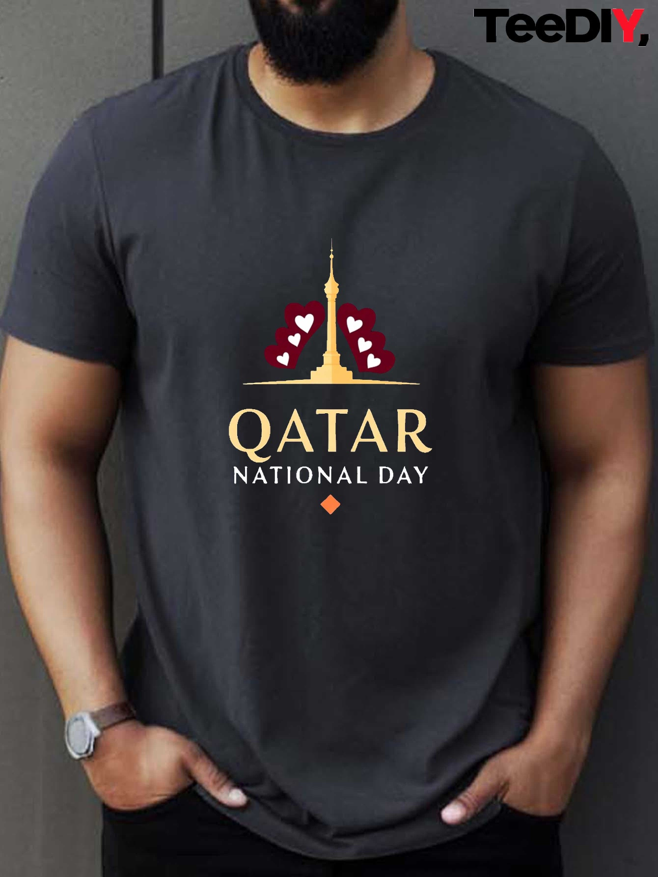Qatar National Day Men s T-Shirt Designed for  , moisture absorption, sweat wicking, large size, local warehouse delivery, men s cotton T-shirt  , discount, suitable for Easter, Halloween, Thanksgiving, Christmas,  .