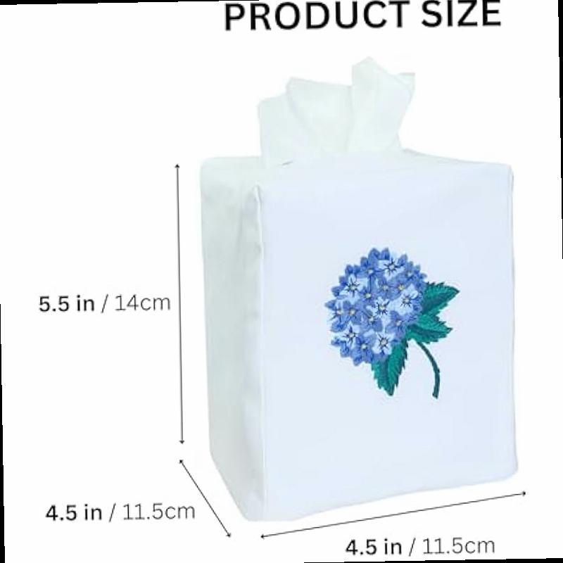 fabric tissue box cover set of 2 vintage floral embroidery hydrangea tissue holder bouquet wrapping bag car tissue holder tissues box cover square 4 5 x4 5 x5 5 white square tissue box cover Product details 4