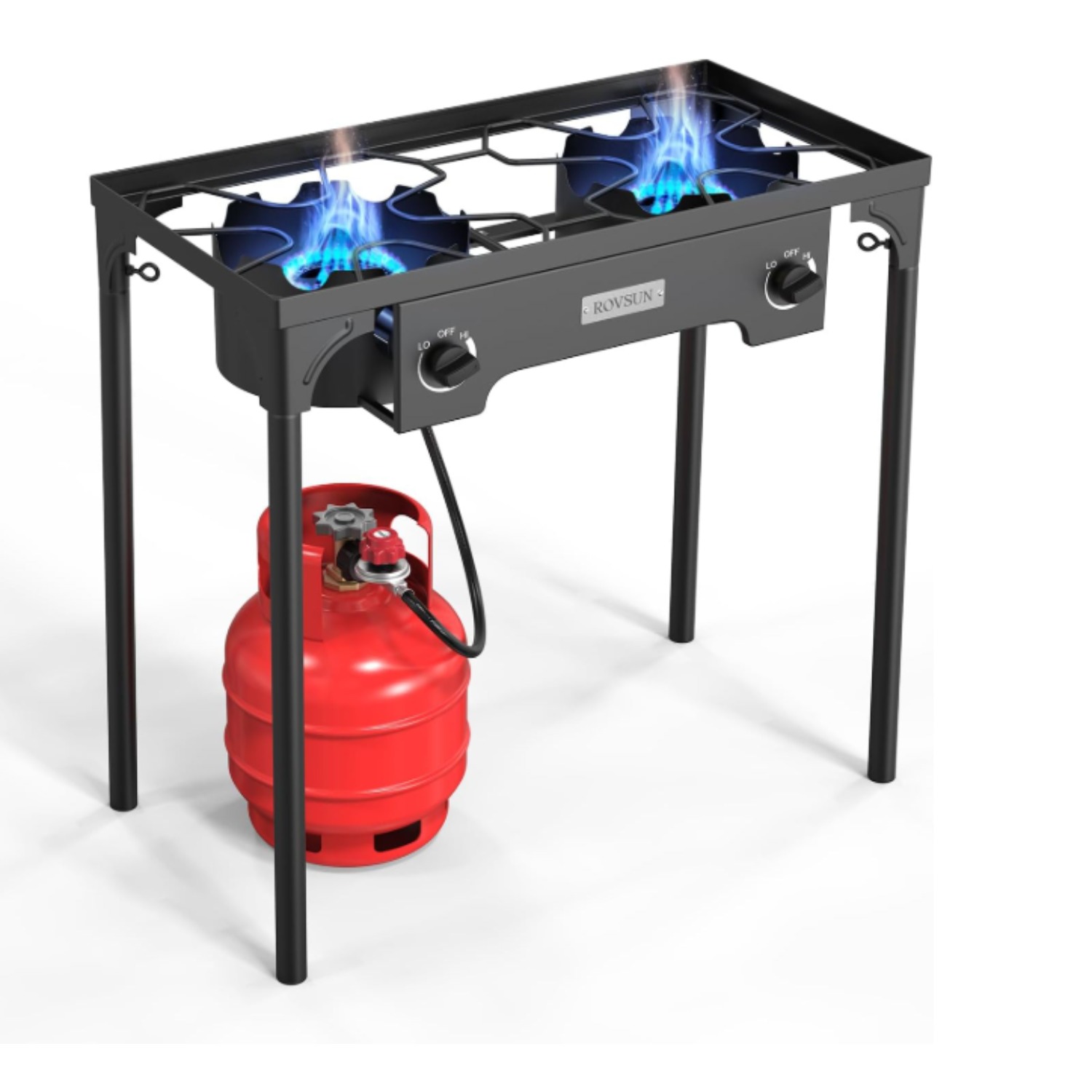 2 Burner Outdoor Propane Gas Stove 150, 000 BTU High Pressure Stand Cooker for Backyard Cooking Camping Home Brewing Canning Turkey Frying, 20 PSI Regulator